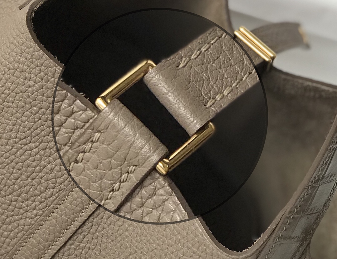 [TOP] HERMES TC Leather With Imitation Crocodile Bag 18cm/22cm - Etoupe&GHW