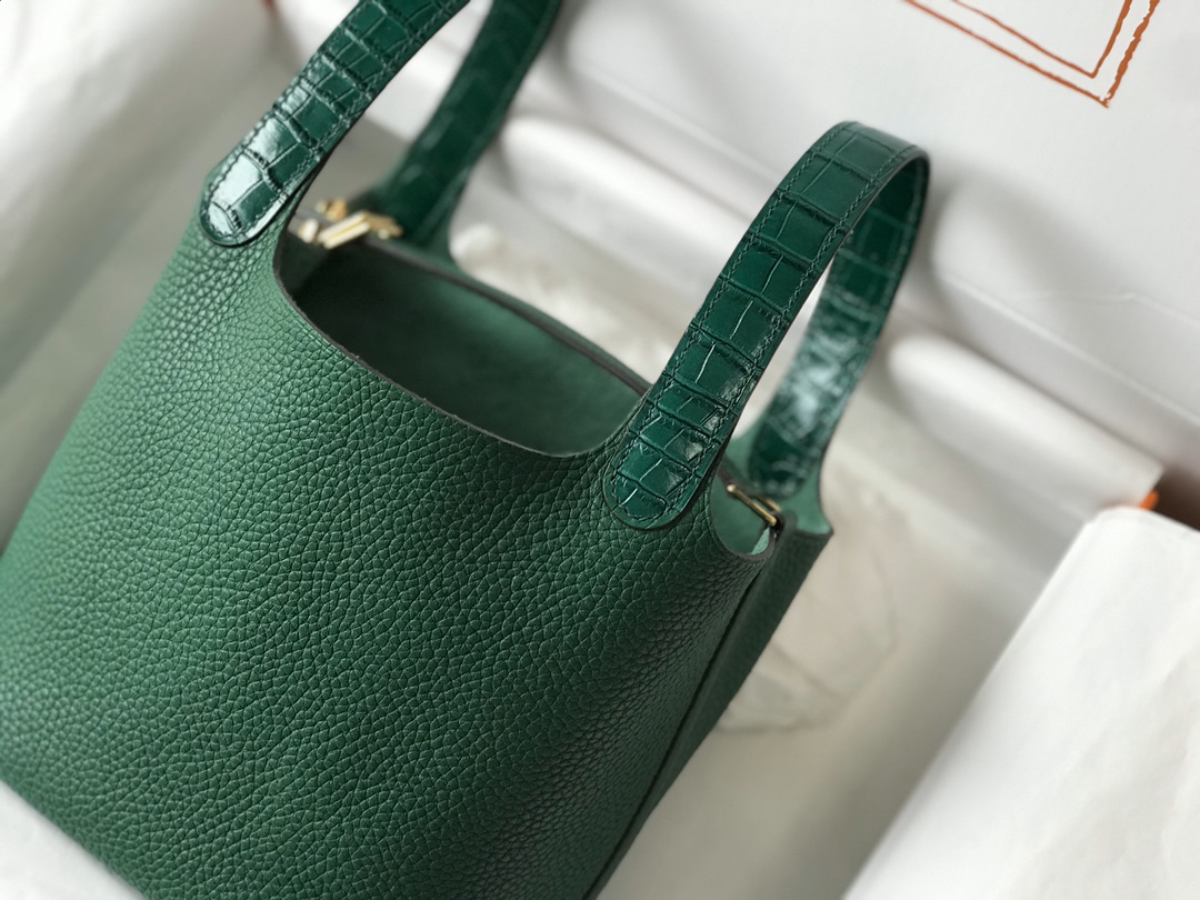 [TOP] HERMES TC Leather With Imitation Crocodile Bag - Vert Vertigo&GHW