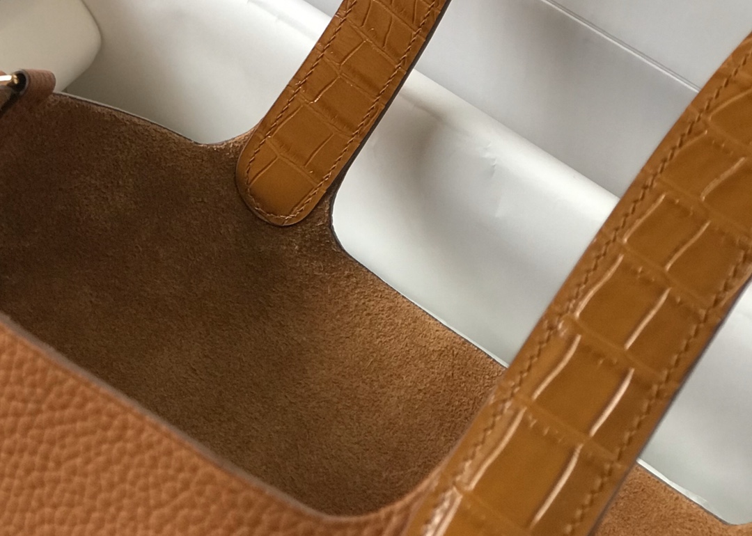 [TOP] HERMES TC Leather With Imitation Crocodile Bag  18cm/22cm - Gold&GHW