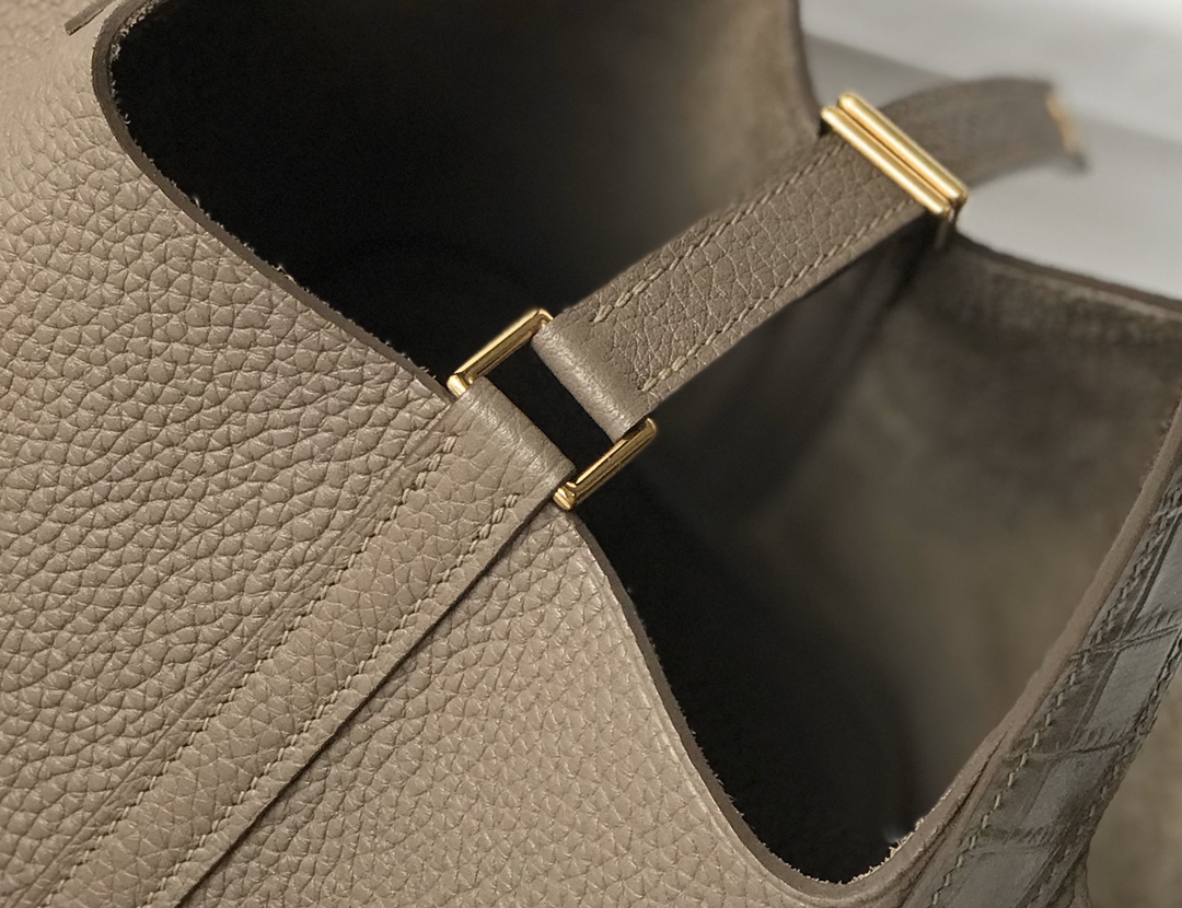 [TOP] HERMES TC Leather With Imitation Crocodile Bag 18cm/22cm - Etoupe&GHW