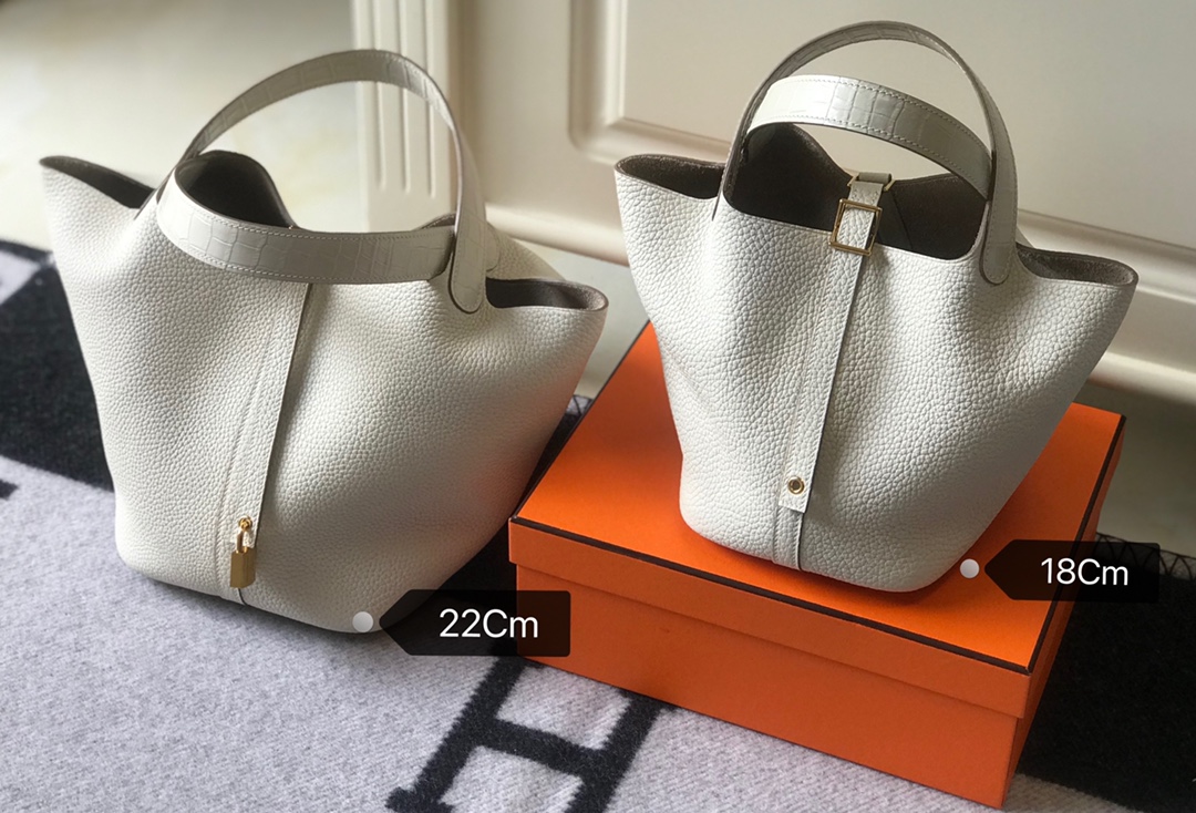 [TOP] HERMES TC Leather With Imitation Crocodile Bag 18cm/22cm - Craie&GHW