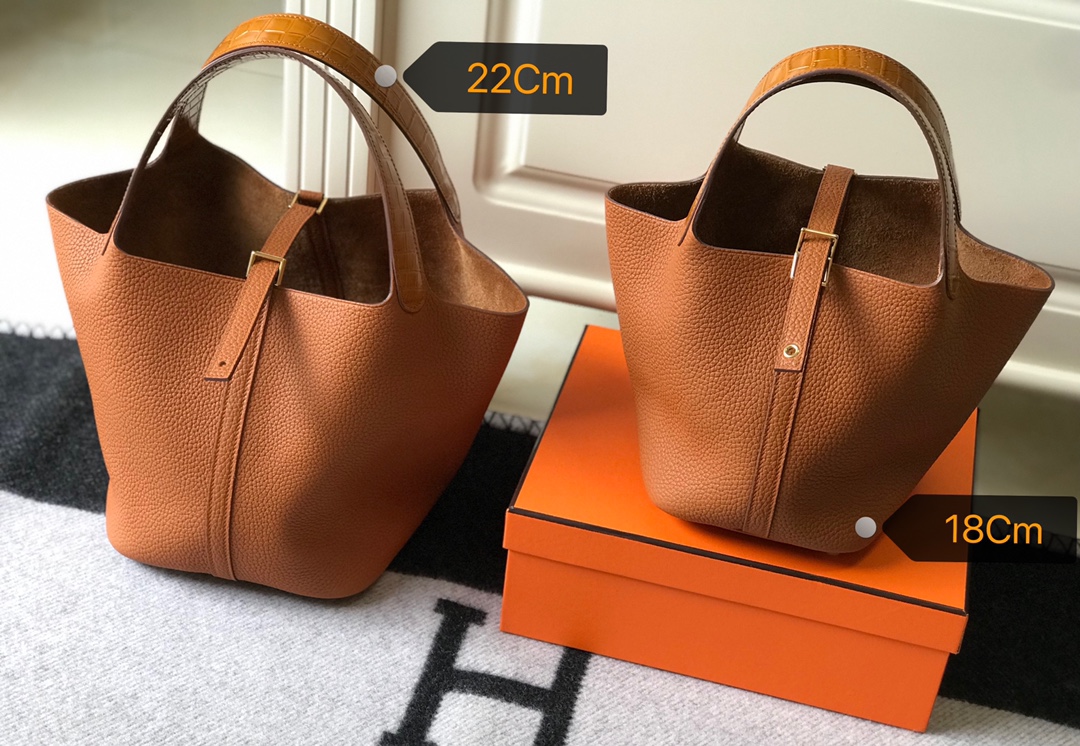 [TOP] HERMES TC Leather With Imitation Crocodile Bag  18cm/22cm - Gold&GHW