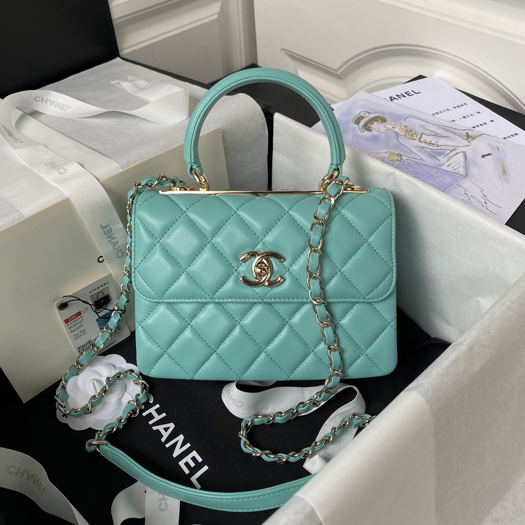 [TOP] CHANEL Trendy CC Handle Bag 20CM - Mint Green&GHW