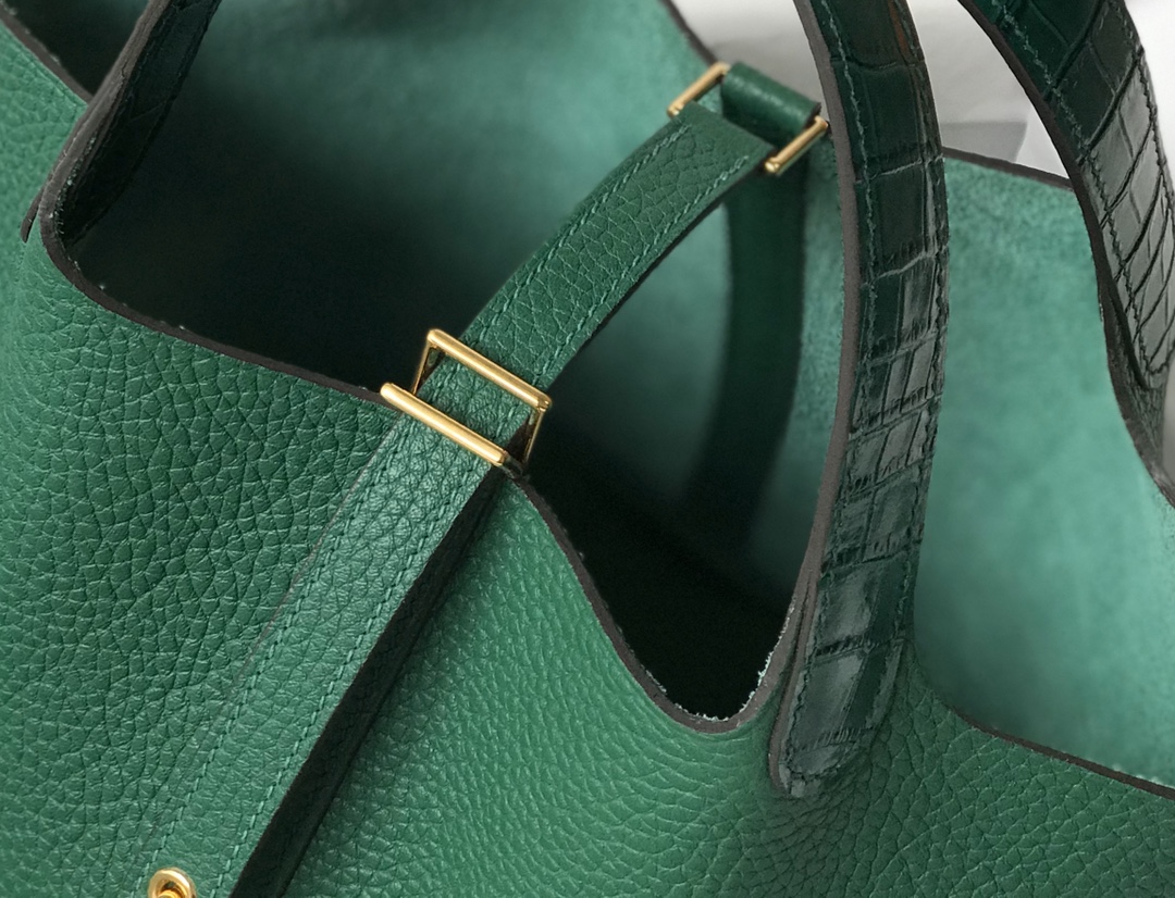 [TOP] HERMES TC Leather With Imitation Crocodile Bag - Vert Vertigo&GHW