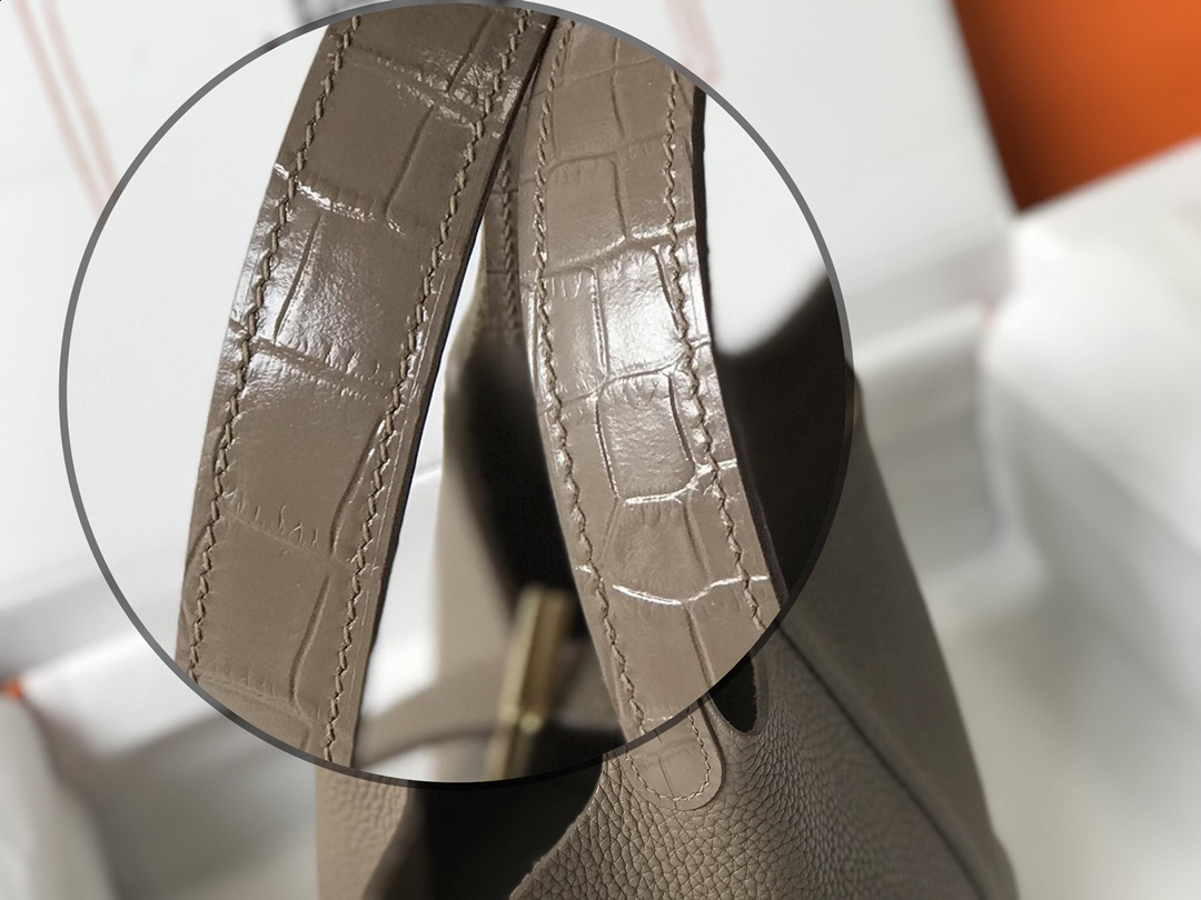 [TOP] HERMES TC Leather With Imitation Crocodile Bag 18cm/22cm - Etoupe&GHW