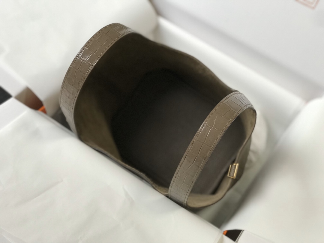 [TOP] HERMES TC Leather With Imitation Crocodile Bag 18cm/22cm - Etoupe&GHW