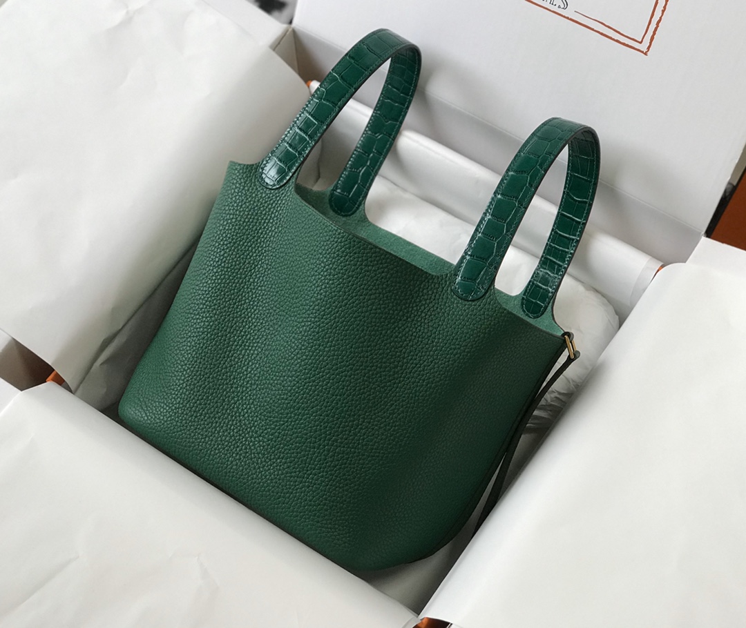 [TOP] HERMES TC Leather With Imitation Crocodile Bag - Vert Vertigo&GHW