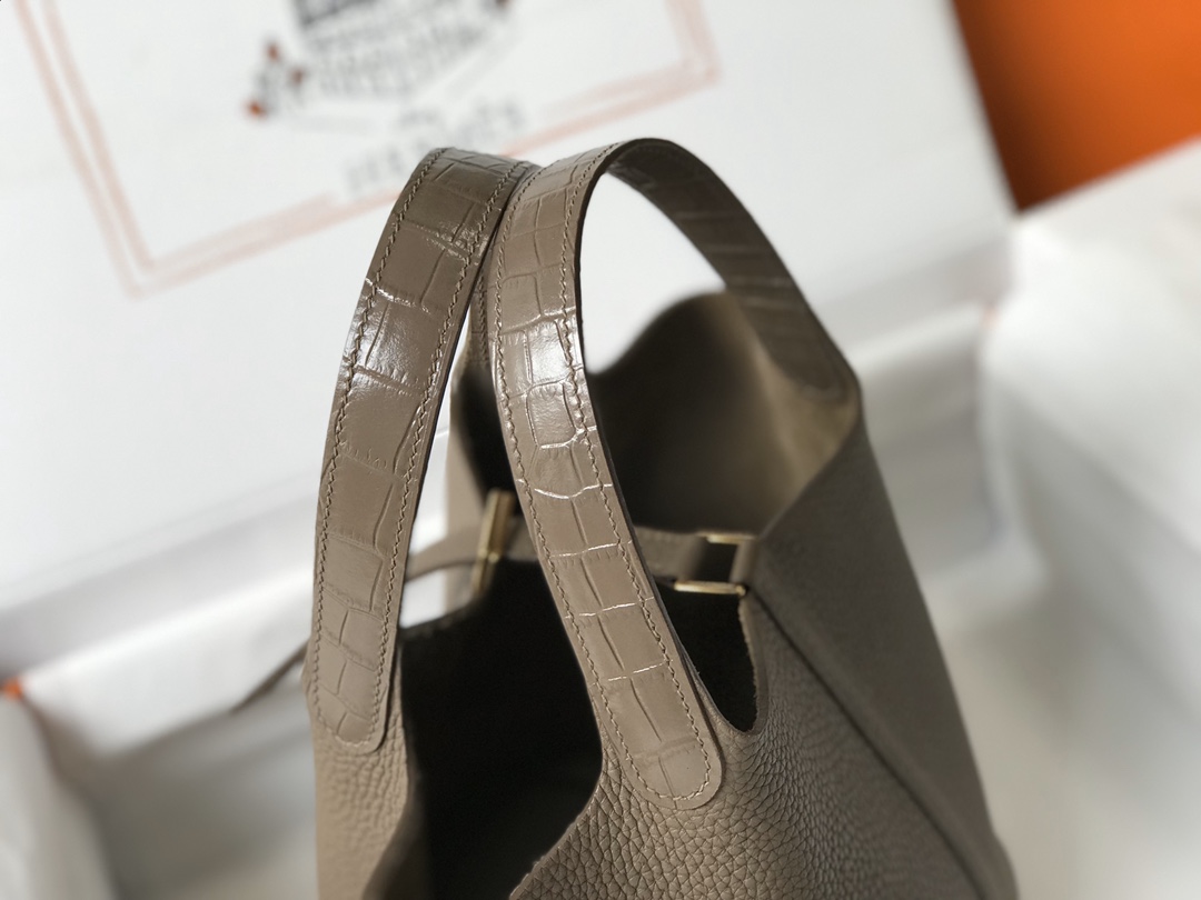 [TOP] HERMES TC Leather With Imitation Crocodile Bag 18cm/22cm - Etoupe&GHW