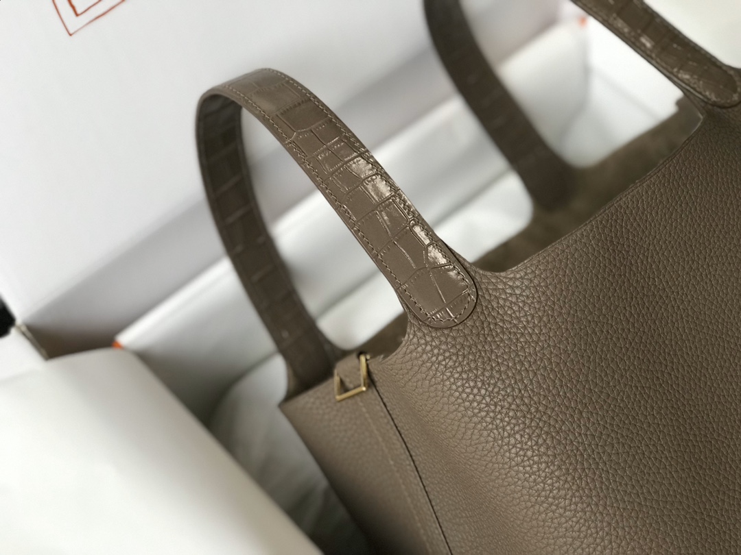 [TOP] HERMES TC Leather With Imitation Crocodile Bag 18cm/22cm - Etoupe&GHW