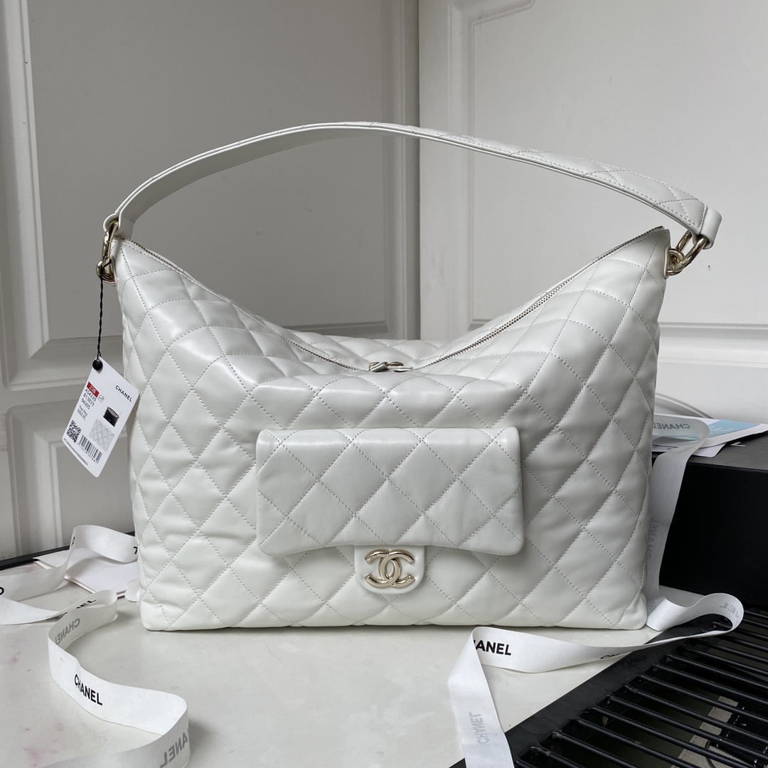 [TOP] CHANEL Hobo New Hippie Hobo- 28×22.5×13/37×29.5×13cm - GHW&White