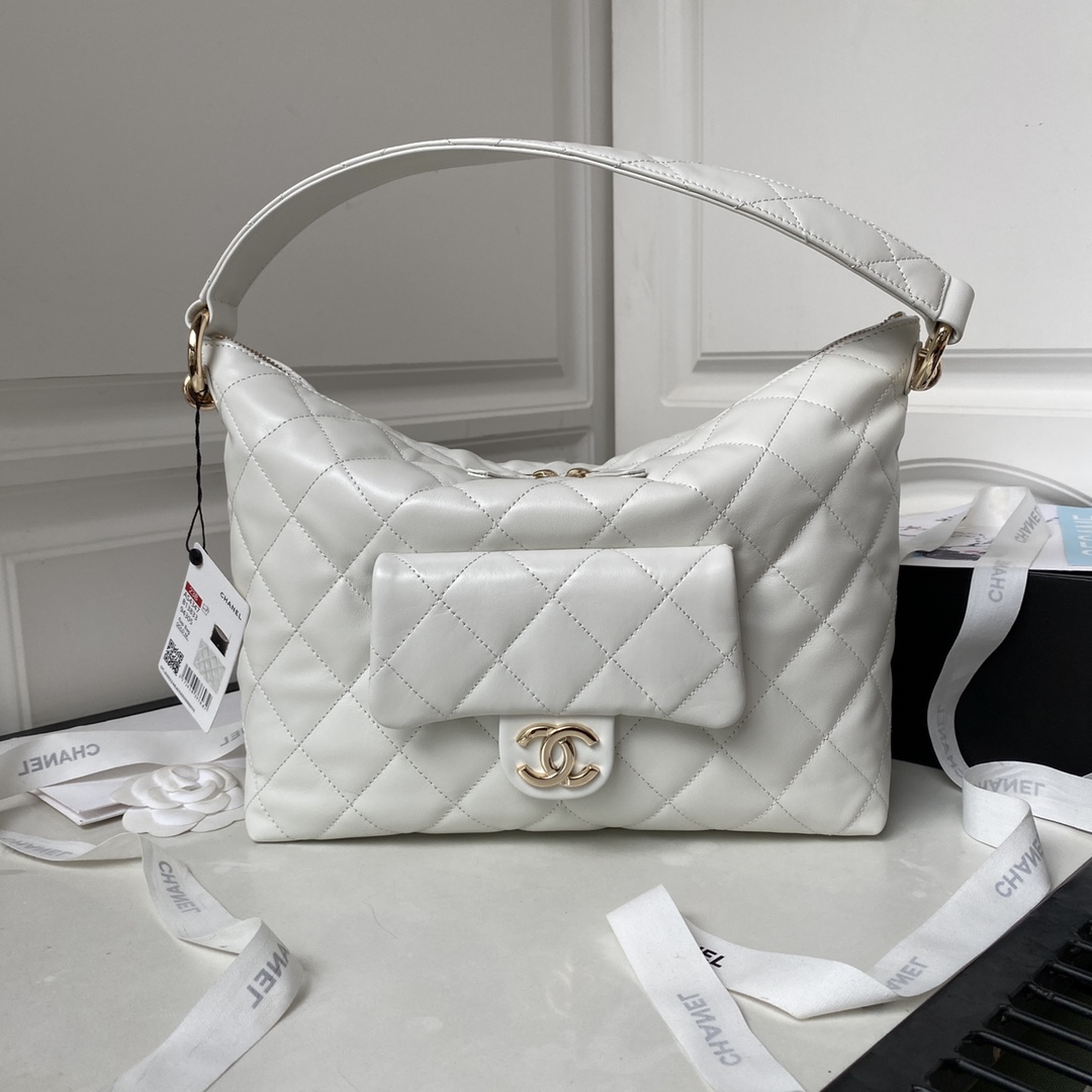 [TOP] CHANEL Hobo New Hippie Hobo- 28×22.5×13/37×29.5×13cm - GHW&White