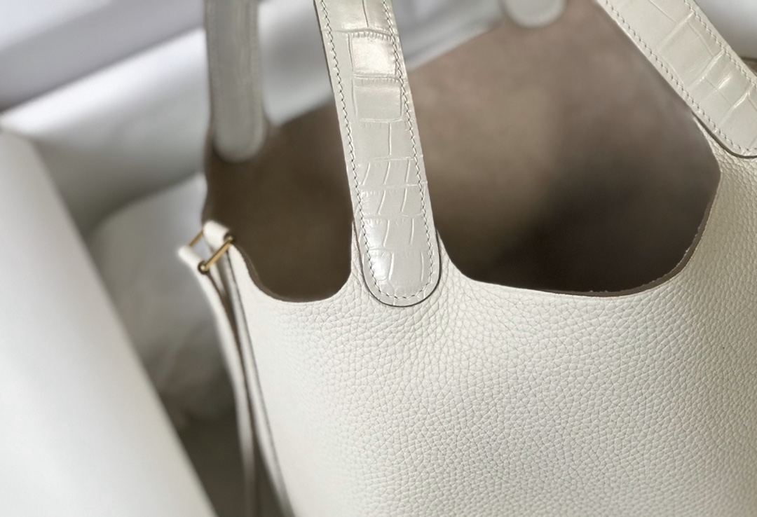 [TOP] HERMES TC Leather With Imitation Crocodile Bag 18cm/22cm - Craie&GHW
