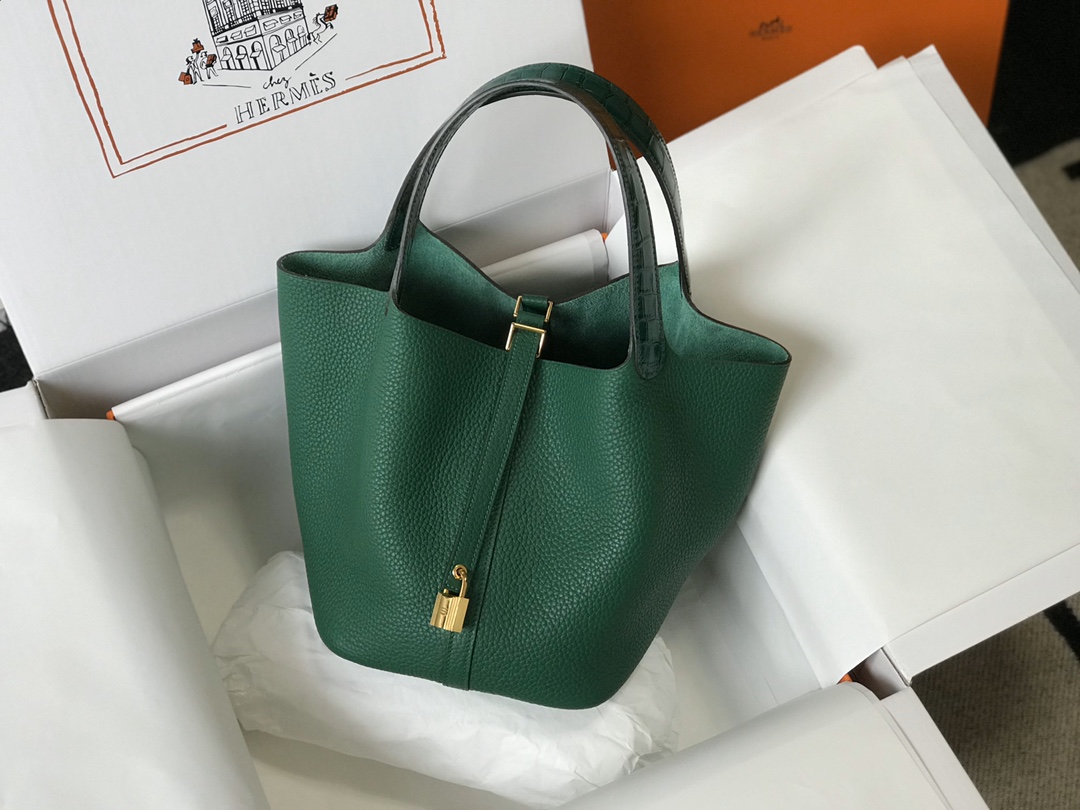 [TOP] HERMES TC Leather With Imitation Crocodile Bag - Vert Vertigo&GHW