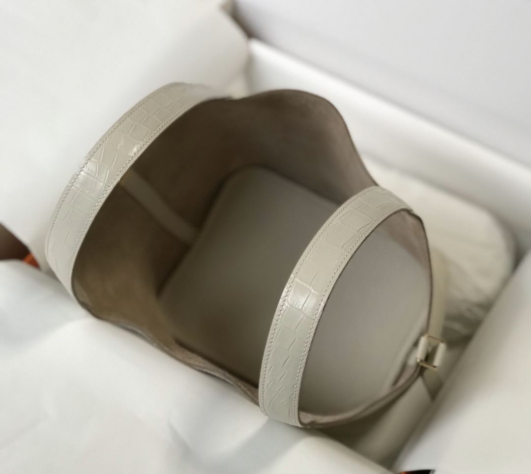 [TOP] HERMES TC Leather With Imitation Crocodile Bag 18cm/22cm - Craie&GHW