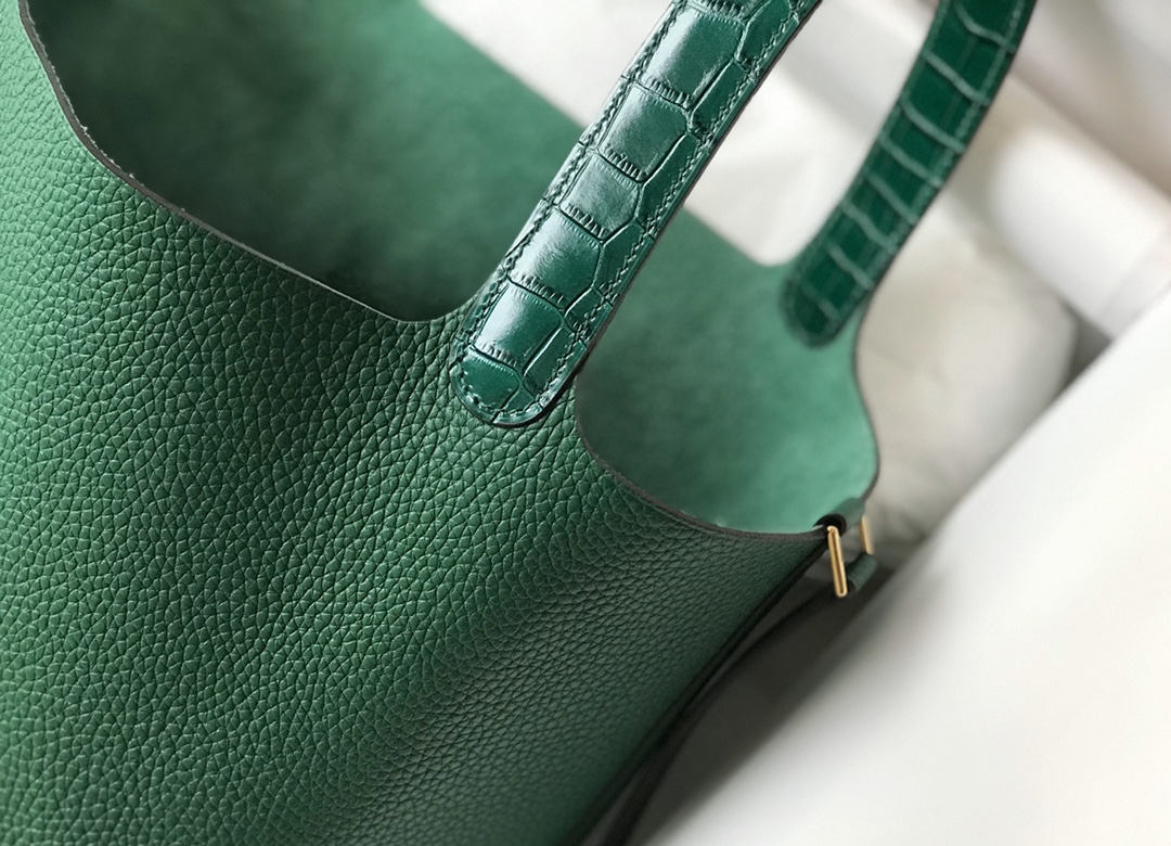 [TOP] HERMES TC Leather With Imitation Crocodile Bag - Vert Vertigo&GHW