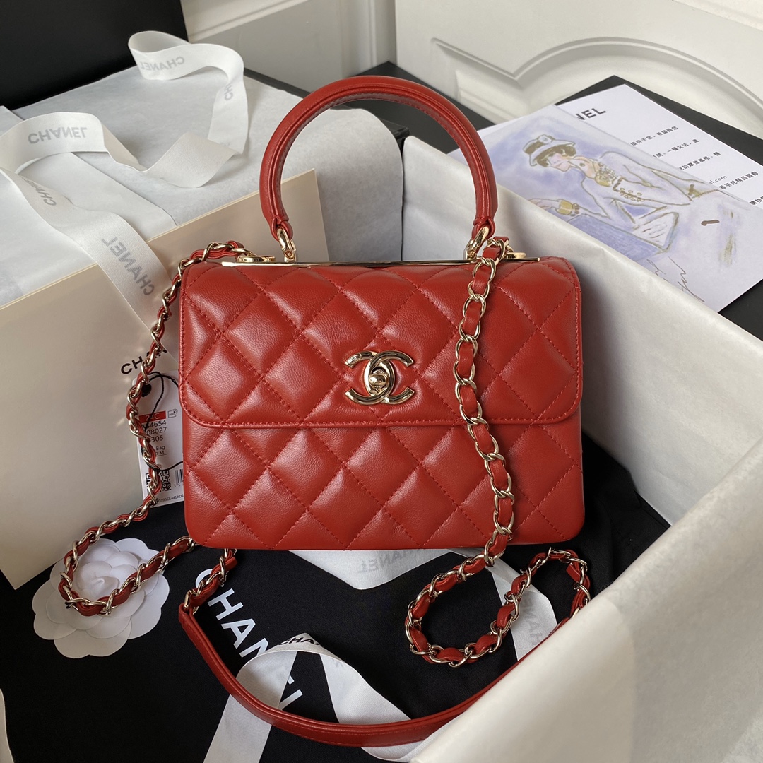 [TOP] CHANEL Trendy CC Handle Bag 20CM - Red&GHW