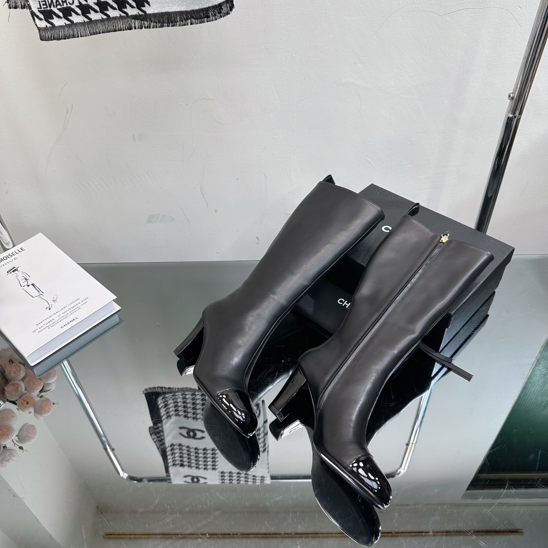 [TOP] CHANEL High-Heeled Embossed Cowhide Leather Boots - 3 Styles