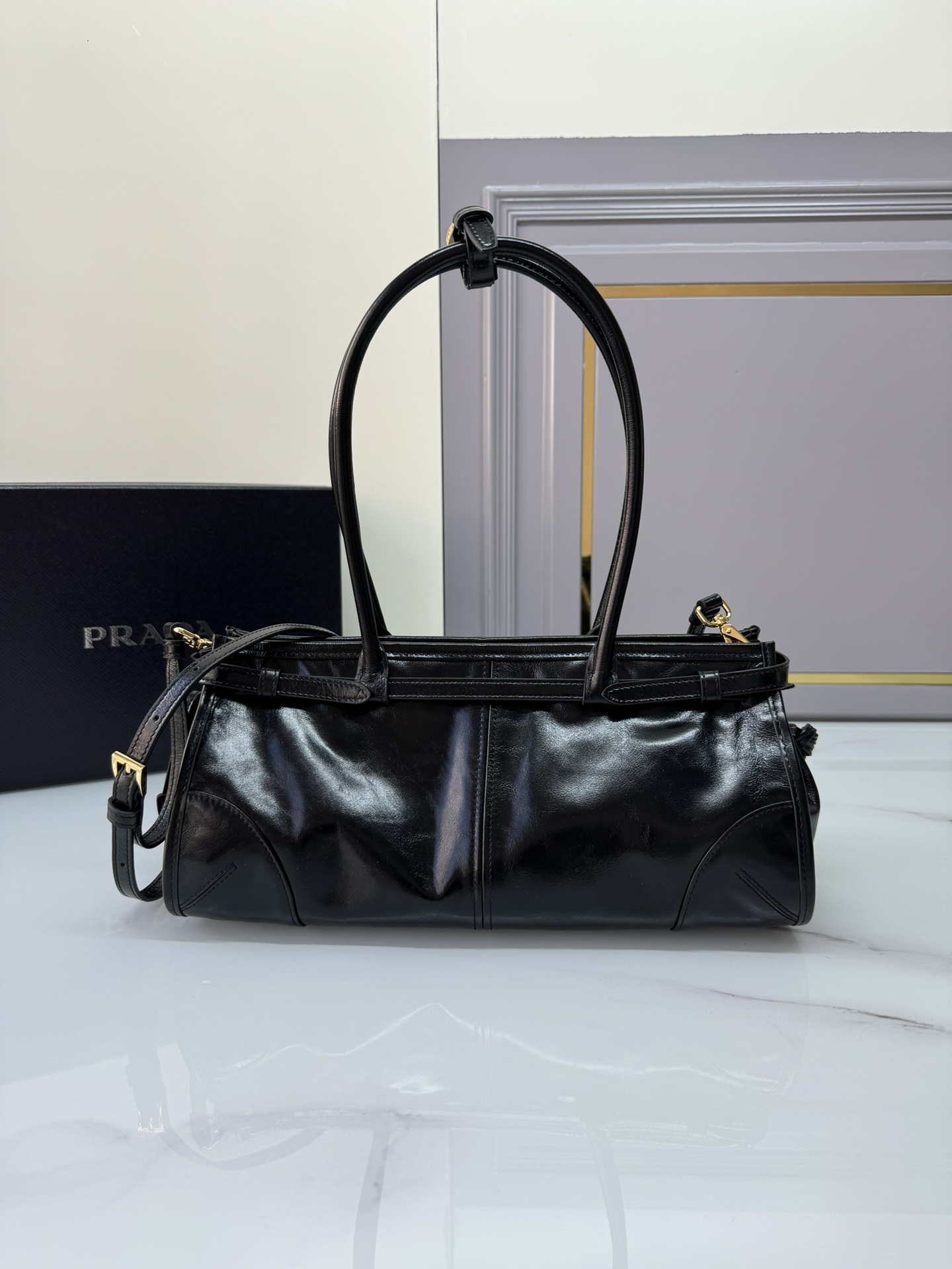 [TOP] PRADA LusSolf Bag Oiled Cowhide 32x15.5x12cm/38x30x12cm - Black