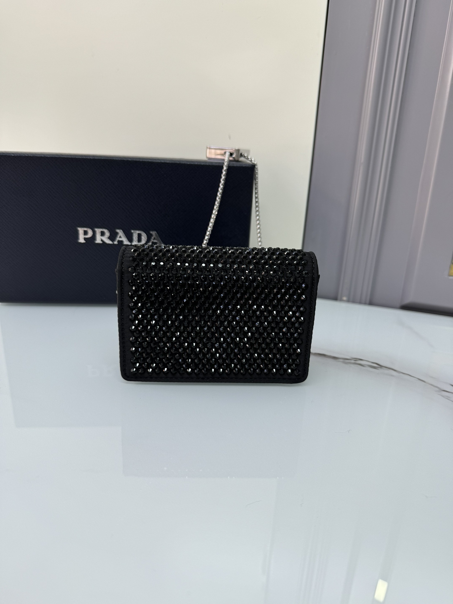 [TOP] PRADA Crystal Bag Mini 11.5x8cm - Black