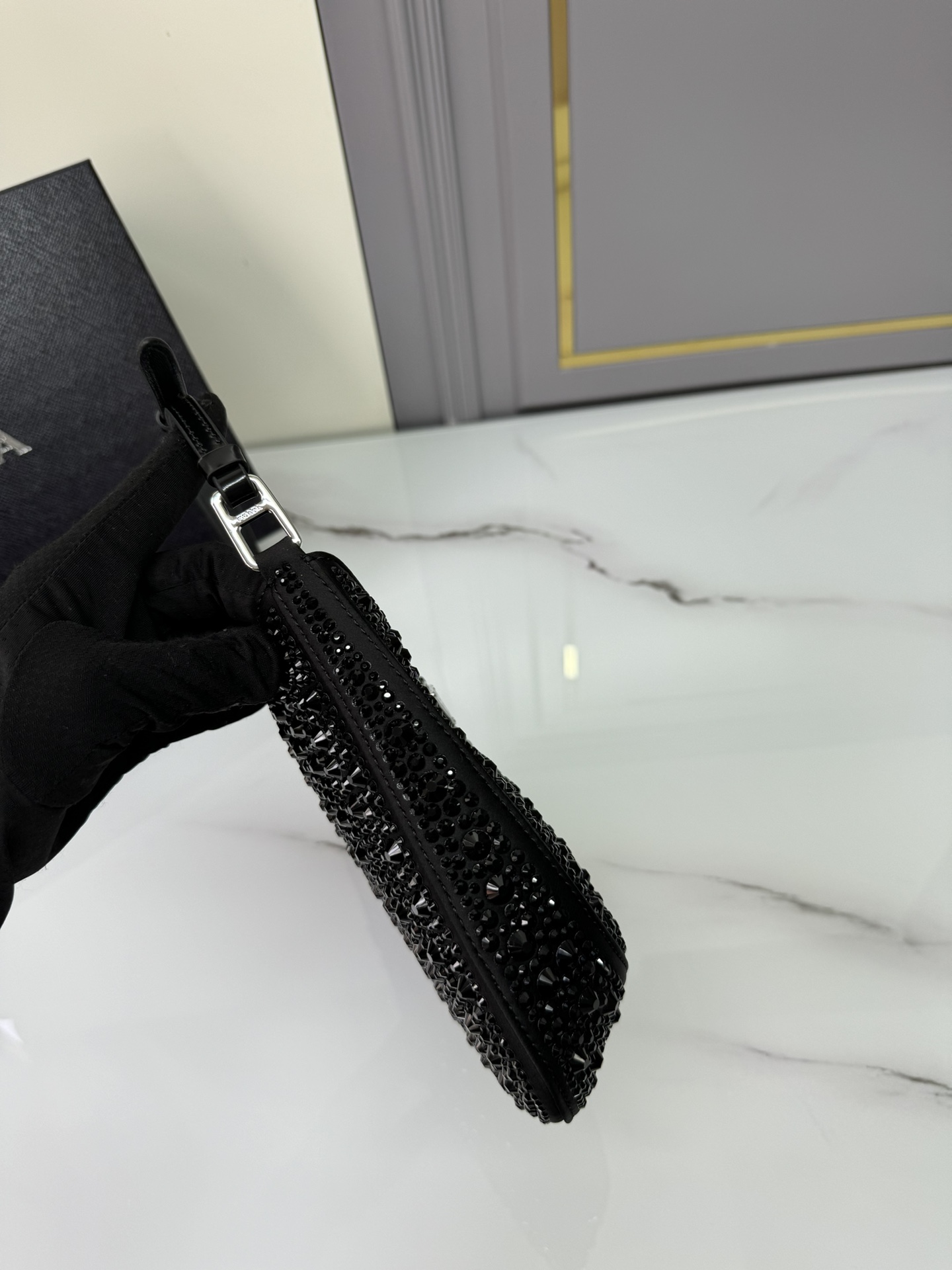 [TOP] PRADA Cleo Armpit Bag with Gypsophila Satin 22x18.5x4.5cm - Black