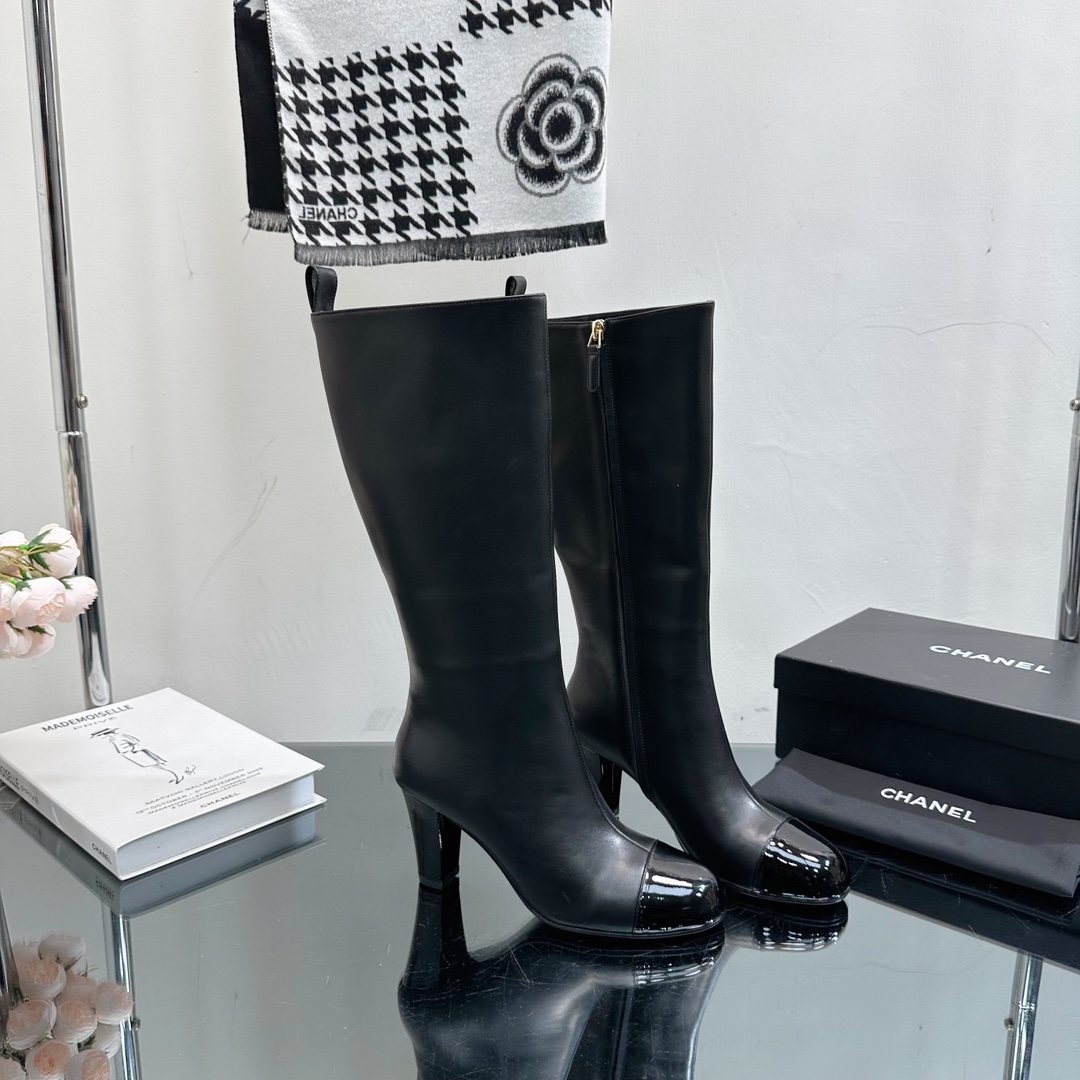 [TOP] CHANEL High-Heeled Embossed Cowhide Leather Boots - 3 Styles