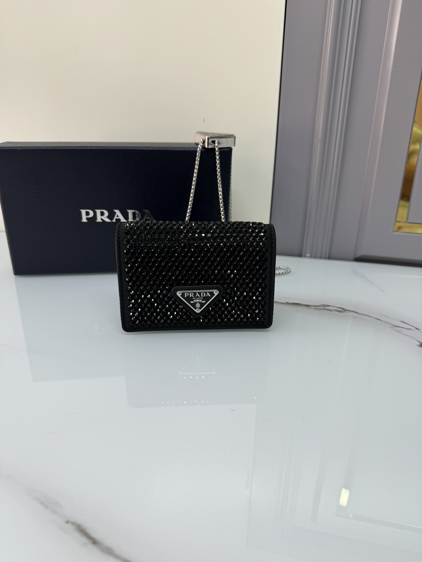 [TOP] PRADA Crystal Bag Mini 11.5x8cm - Black