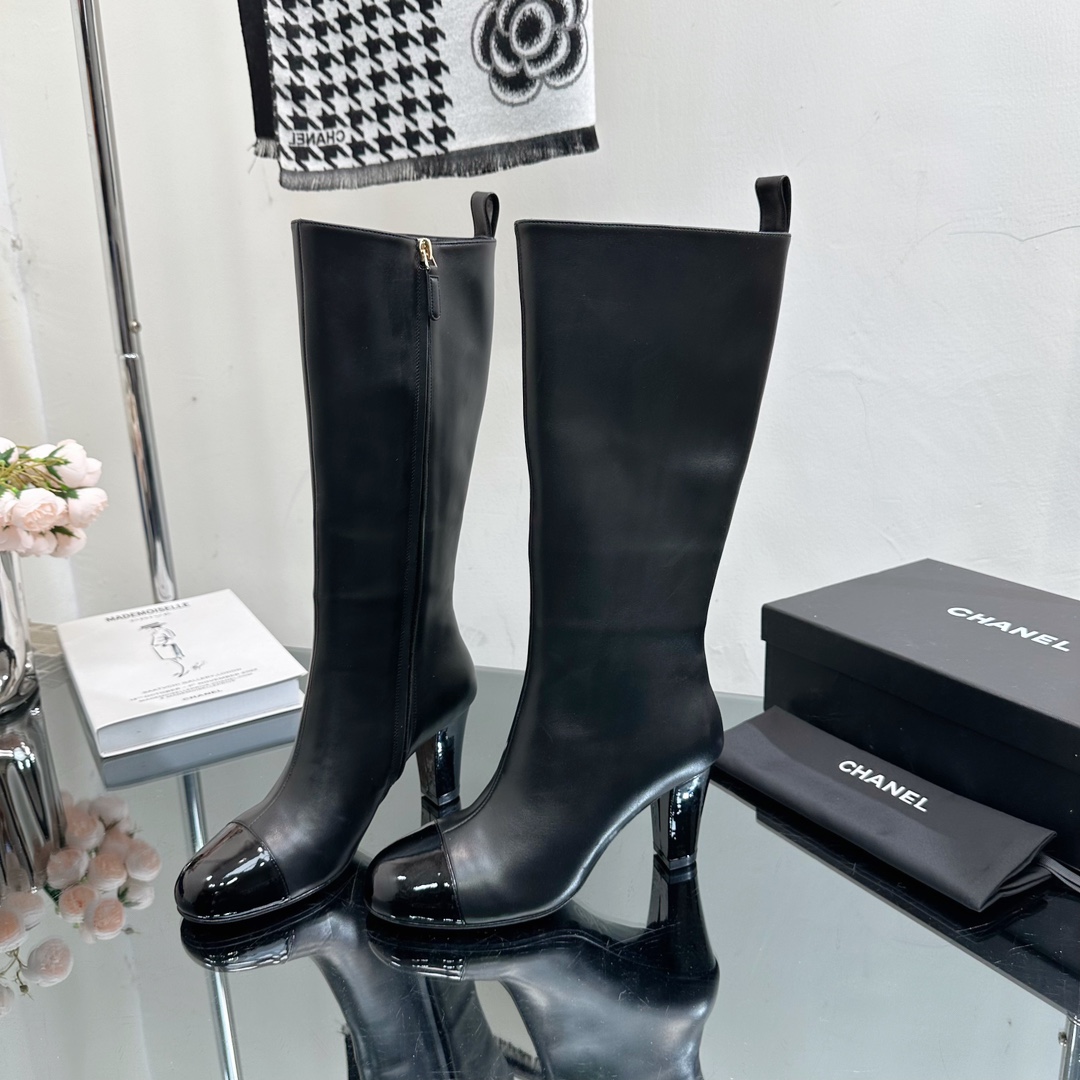 [TOP] CHANEL High-Heeled Embossed Cowhide Leather Boots - 3 Styles