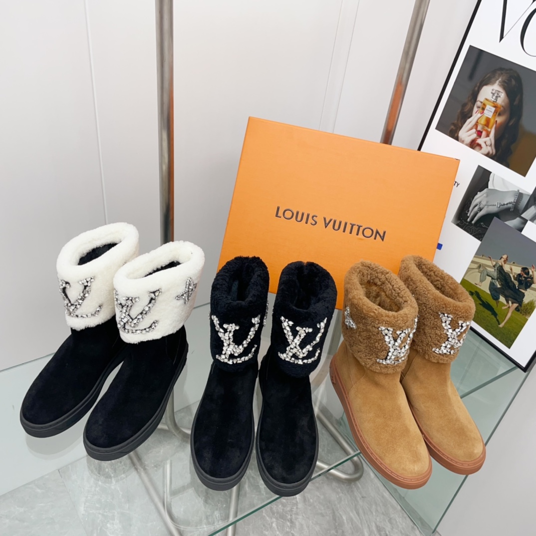 [TOP] Louis Vuitton LV Autumn And Winter Fur Integrated Snow Short Boots - 3 Colors