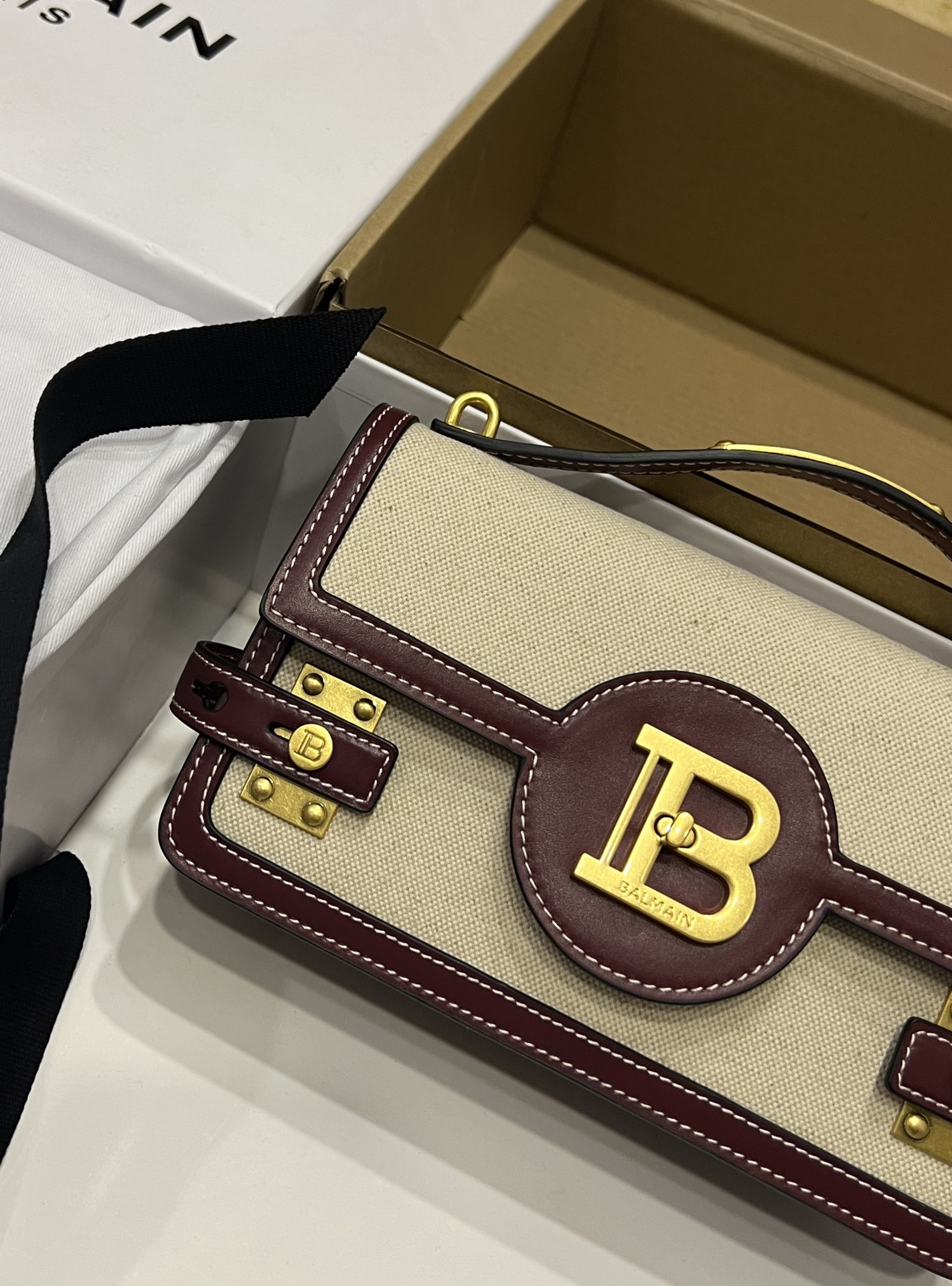 [TOP] Balmain Cowhide And Canvas Bag 23 CM