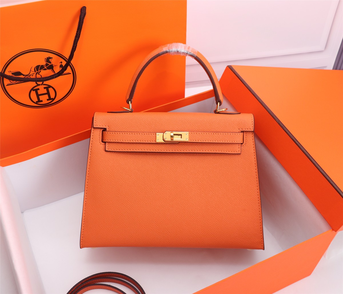 [TOP] HERMES Kelly Bags 25CM/28CM - Classic Orange - SHW&GHW