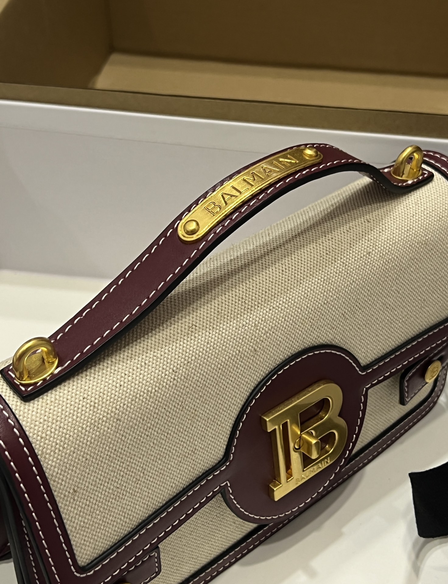 [TOP] Balmain Cowhide And Canvas Bag 23 CM