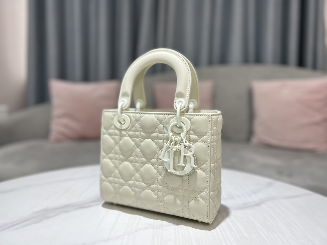 [TOP] Christian Dior Lady Christian Dior Bag Calfskin Matte Deerskin Velvet Lining - White - 20CM