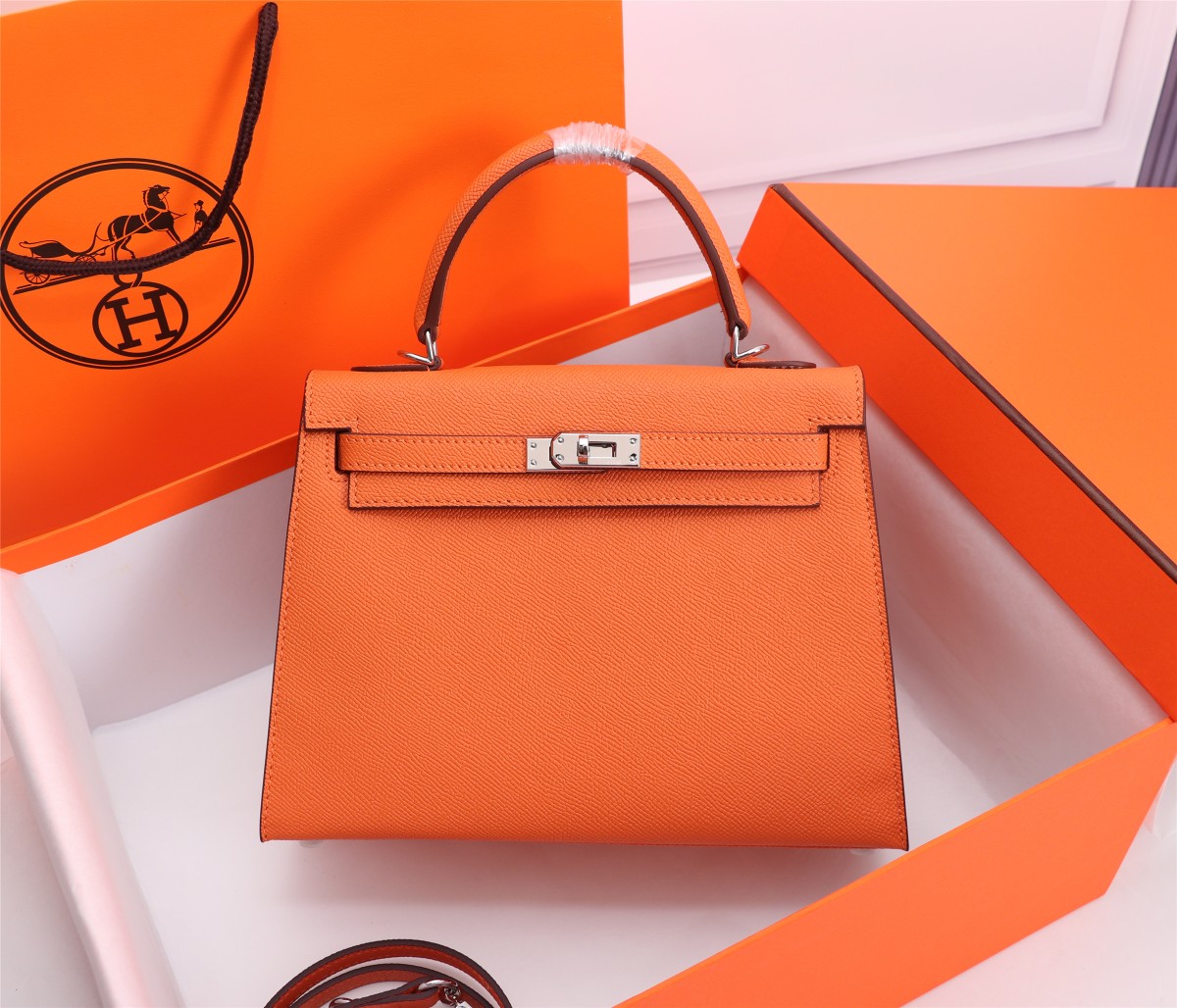 [TOP] HERMES Kelly Bags 25CM/28CM - Classic Orange - SHW&GHW