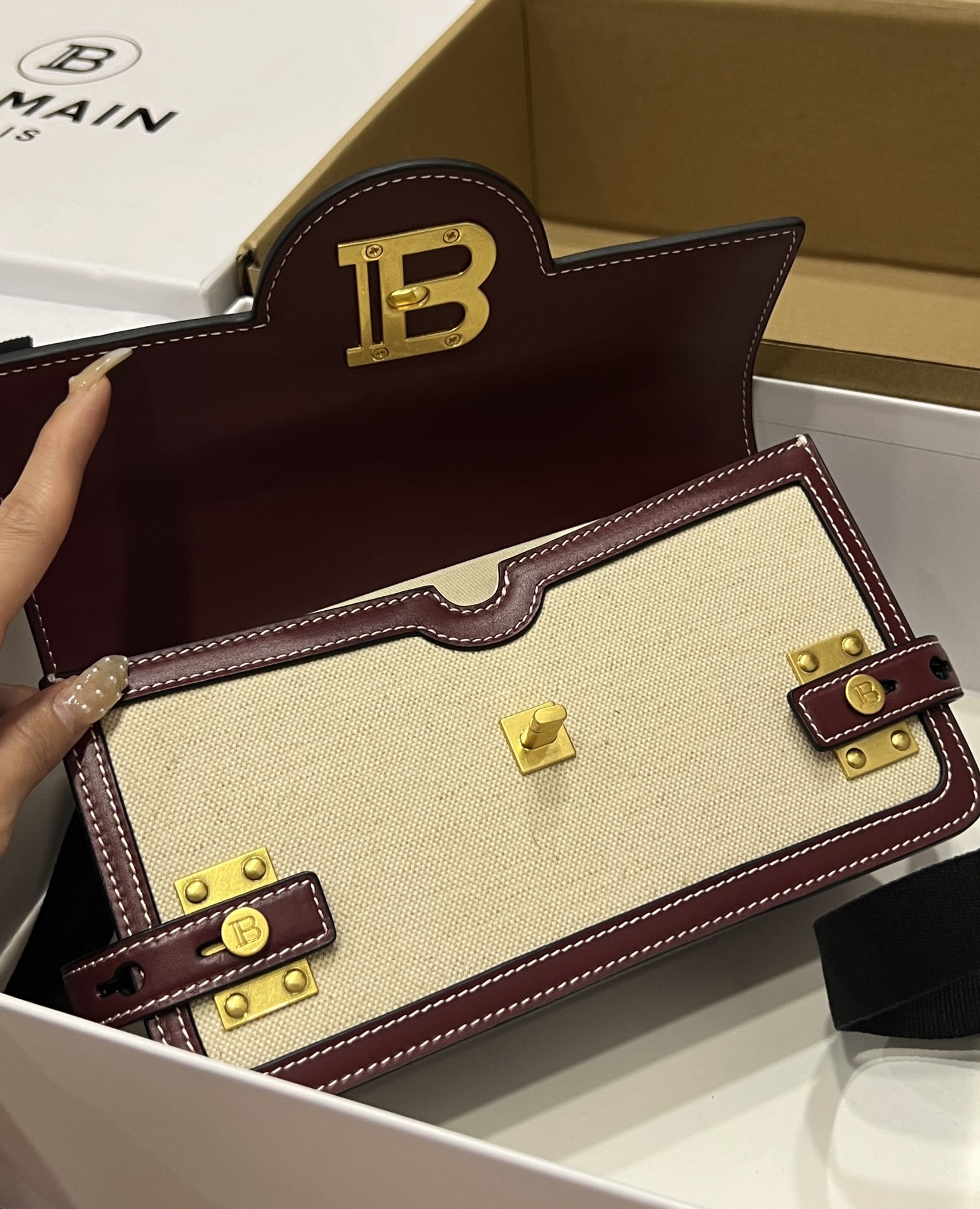 [TOP] Balmain Cowhide And Canvas Bag 23 CM