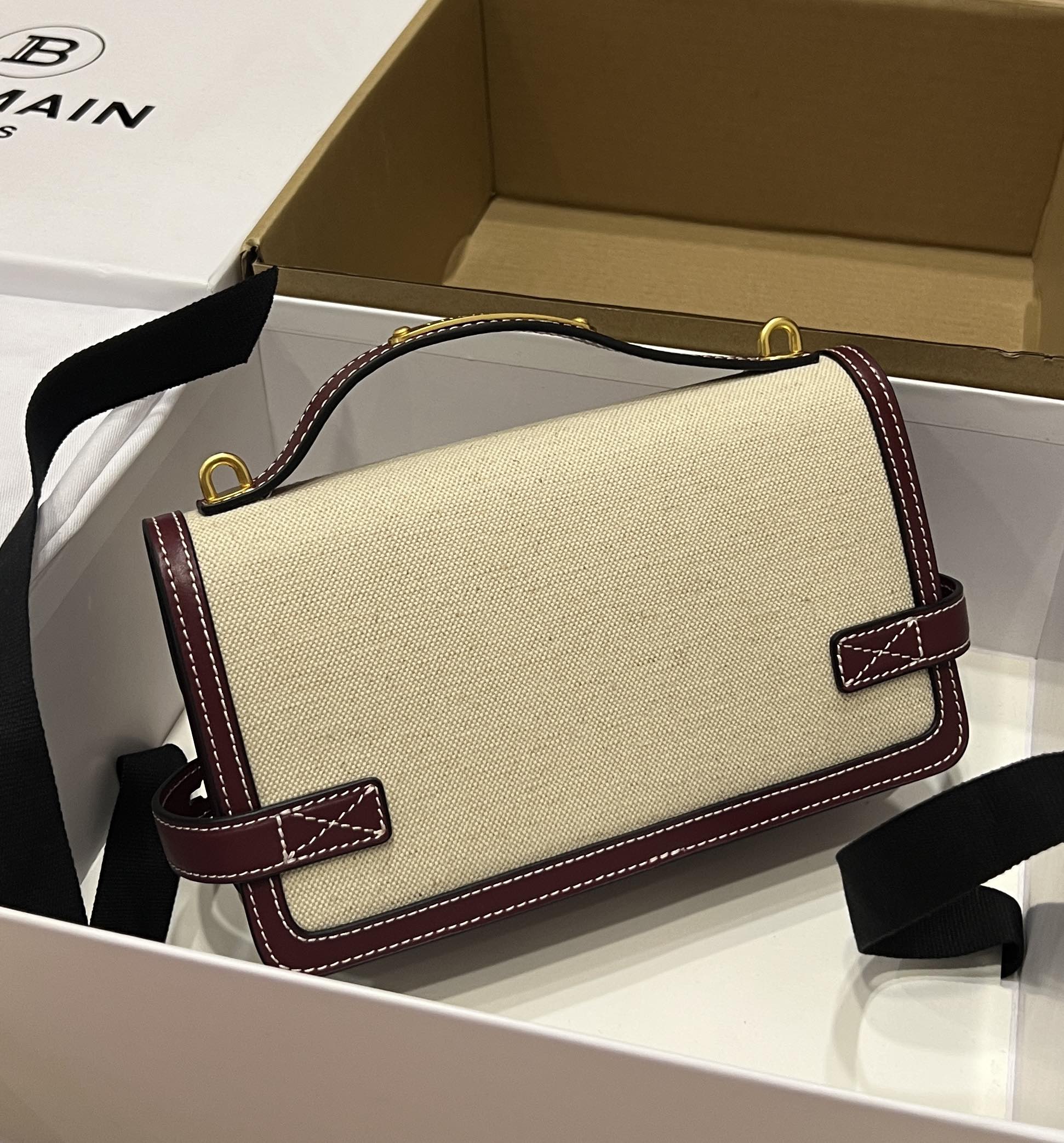 [TOP] Balmain Cowhide And Canvas Bag 23 CM