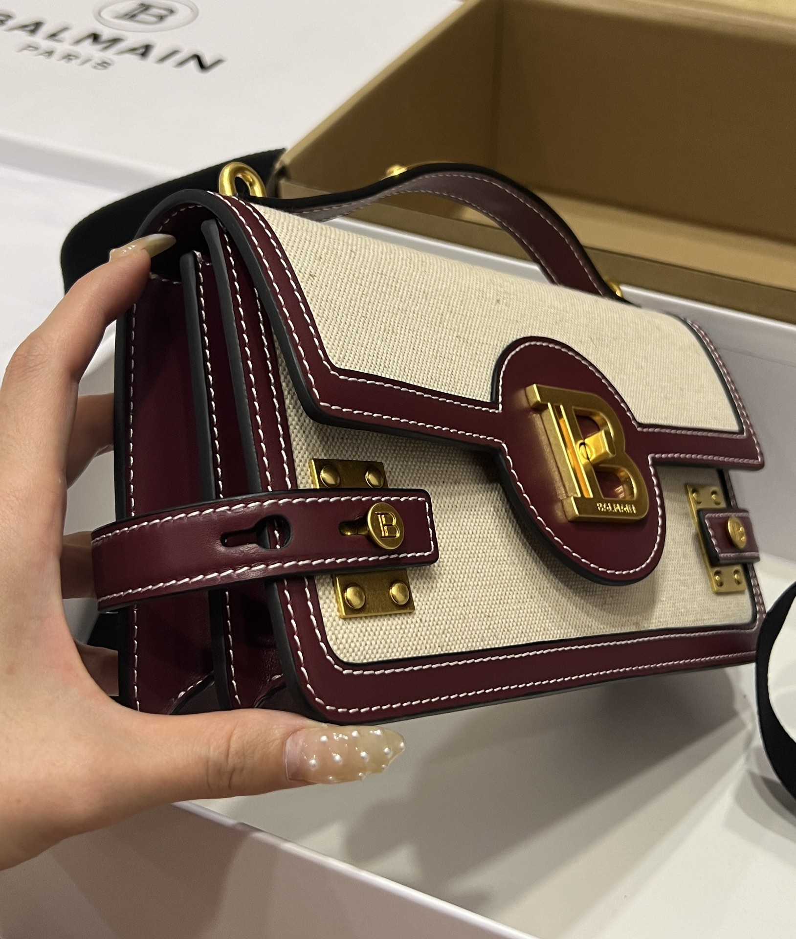 [TOP] Balmain Cowhide And Canvas Bag 23 CM