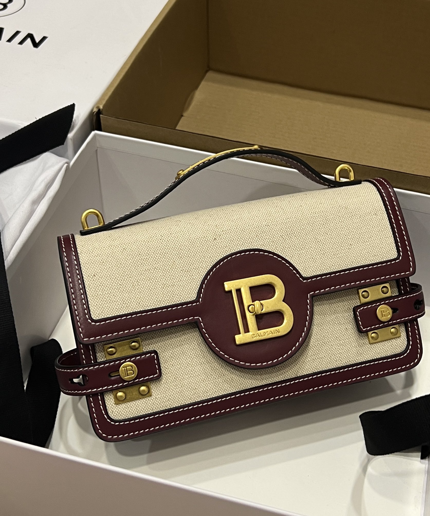 [TOP] Balmain Cowhide And Canvas Bag 23 CM