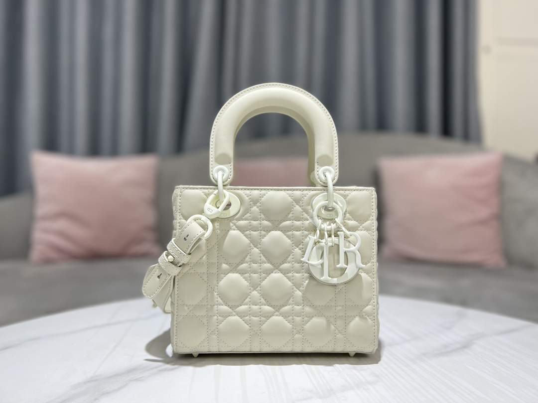 [TOP] Christian Dior Lady Christian Dior Bag Calfskin Matte Deerskin Velvet Lining - White - 20CM