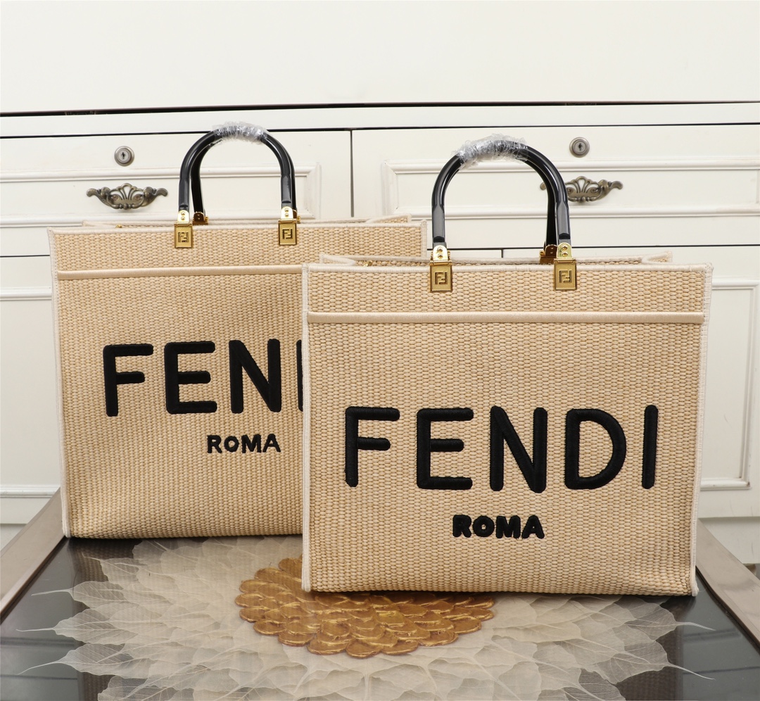 [TOP] FENDI Braid Sunshine Tote Bags 35CM/41CM - Beige