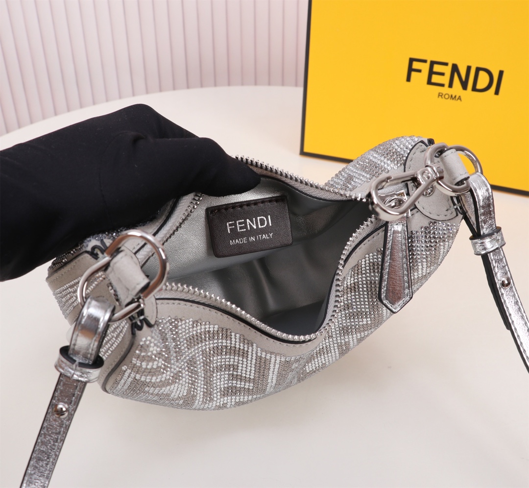 [TOP] FENDI Diamond Fendigraphy Bags - 20x7.5x13cm - Silvery&SHW