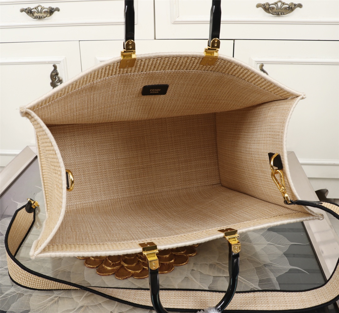 [TOP] FENDI Braid Sunshine Tote Bags 35CM/41CM - Beige