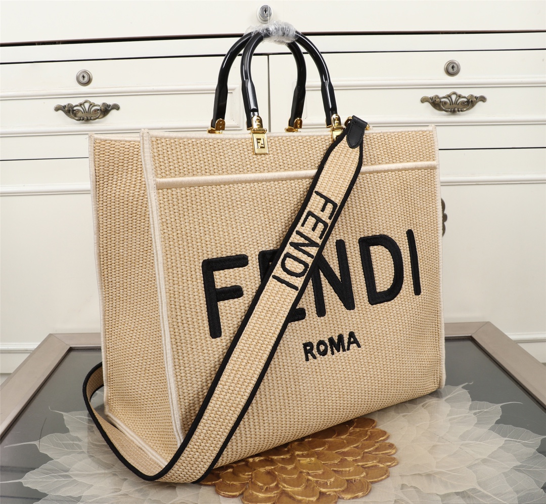 [TOP] FENDI Braid Sunshine Tote Bags 35CM/41CM - Beige