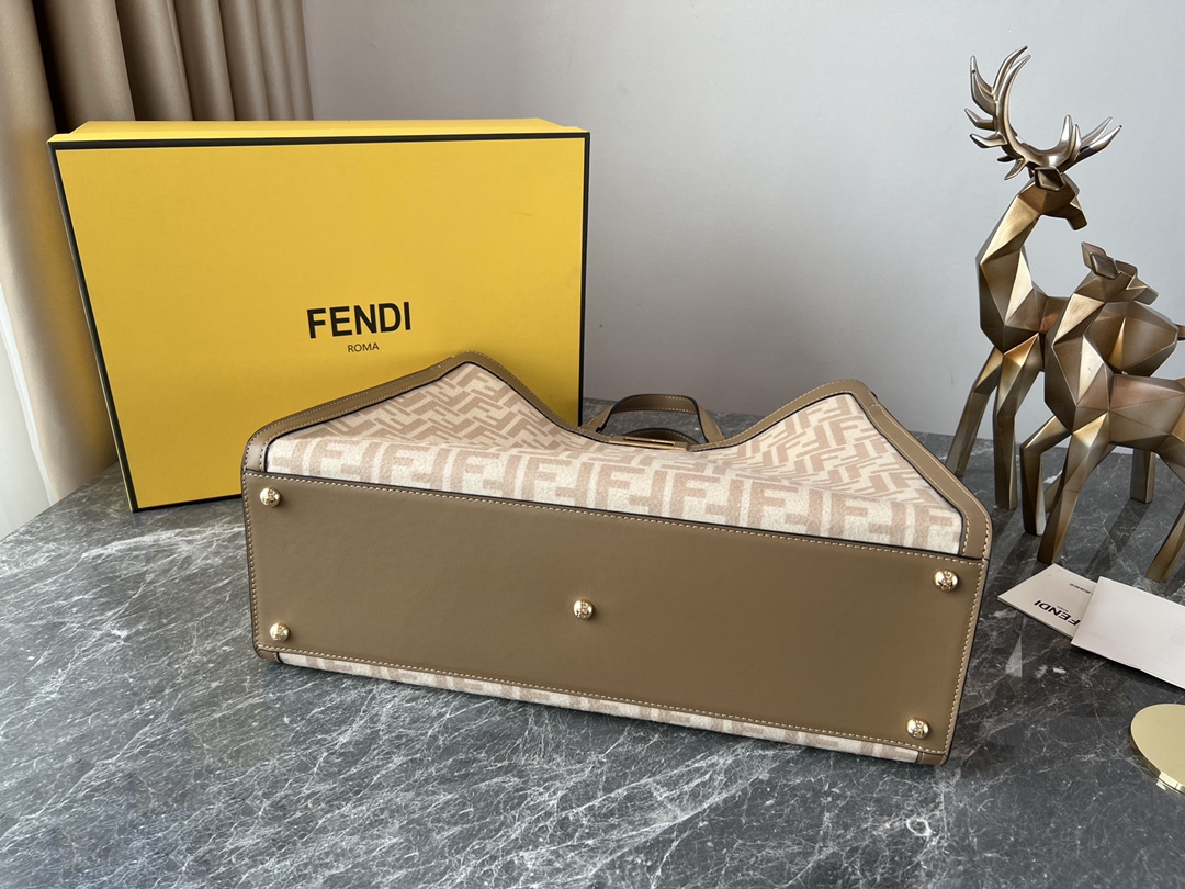 [TOP] FENDI Double FF Flannel Peekaboo Bags - 41x16x30cm - GHW&Apricot