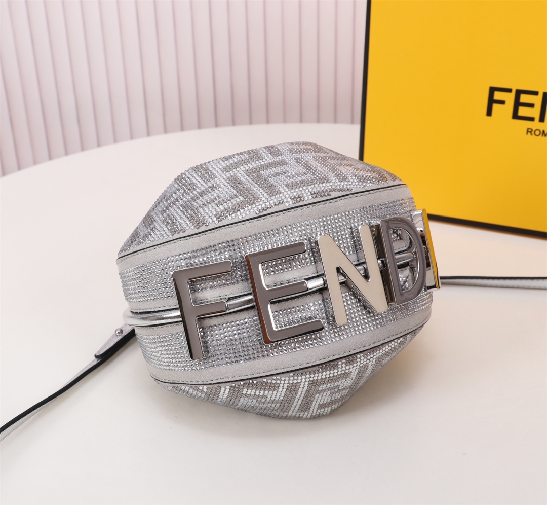 [TOP] FENDI Diamond Fendigraphy Bags - 20x7.5x13cm - Silvery&SHW