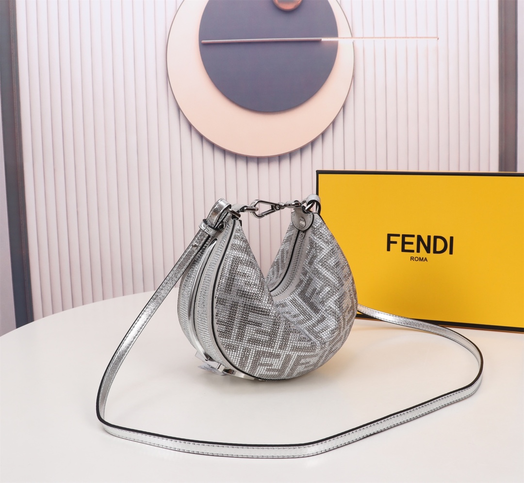 [TOP] FENDI Diamond Fendigraphy Bags - 20x7.5x13cm - Silvery&SHW
