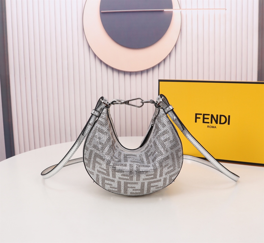 [TOP] FENDI Diamond Fendigraphy Bags - 20x7.5x13cm - Silvery&SHW