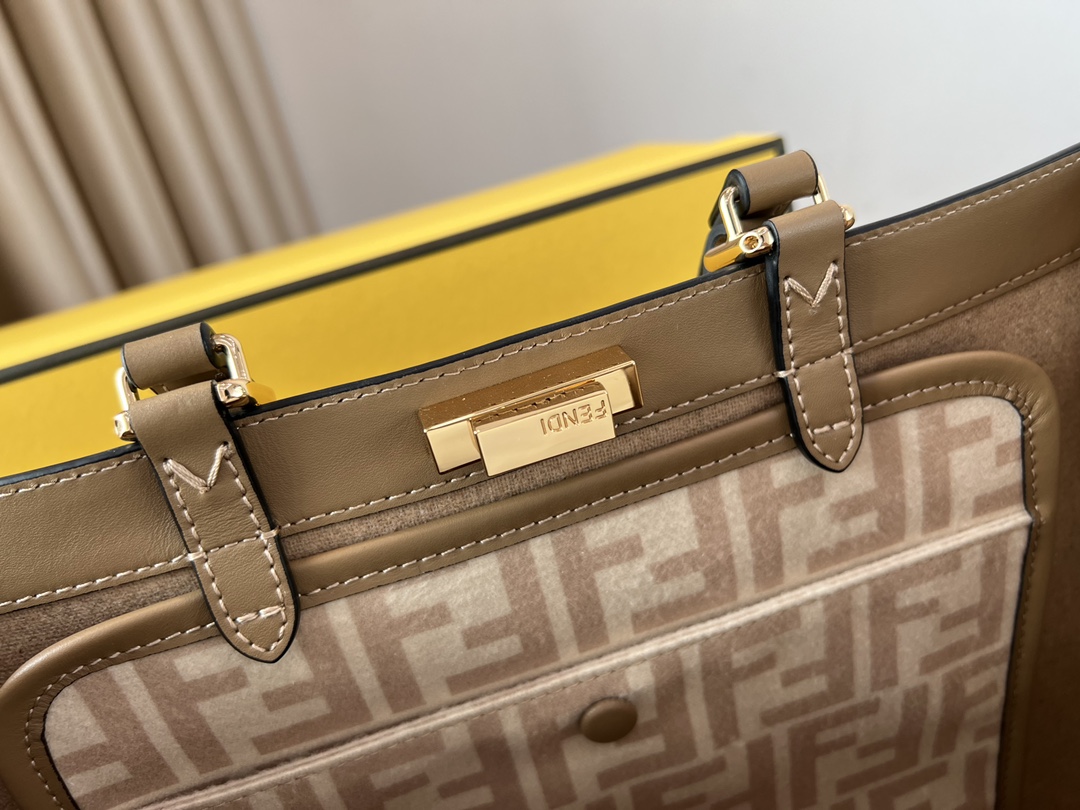 [TOP] FENDI Double FF Flannel Peekaboo Bags - 41x16x30cm - GHW&Apricot