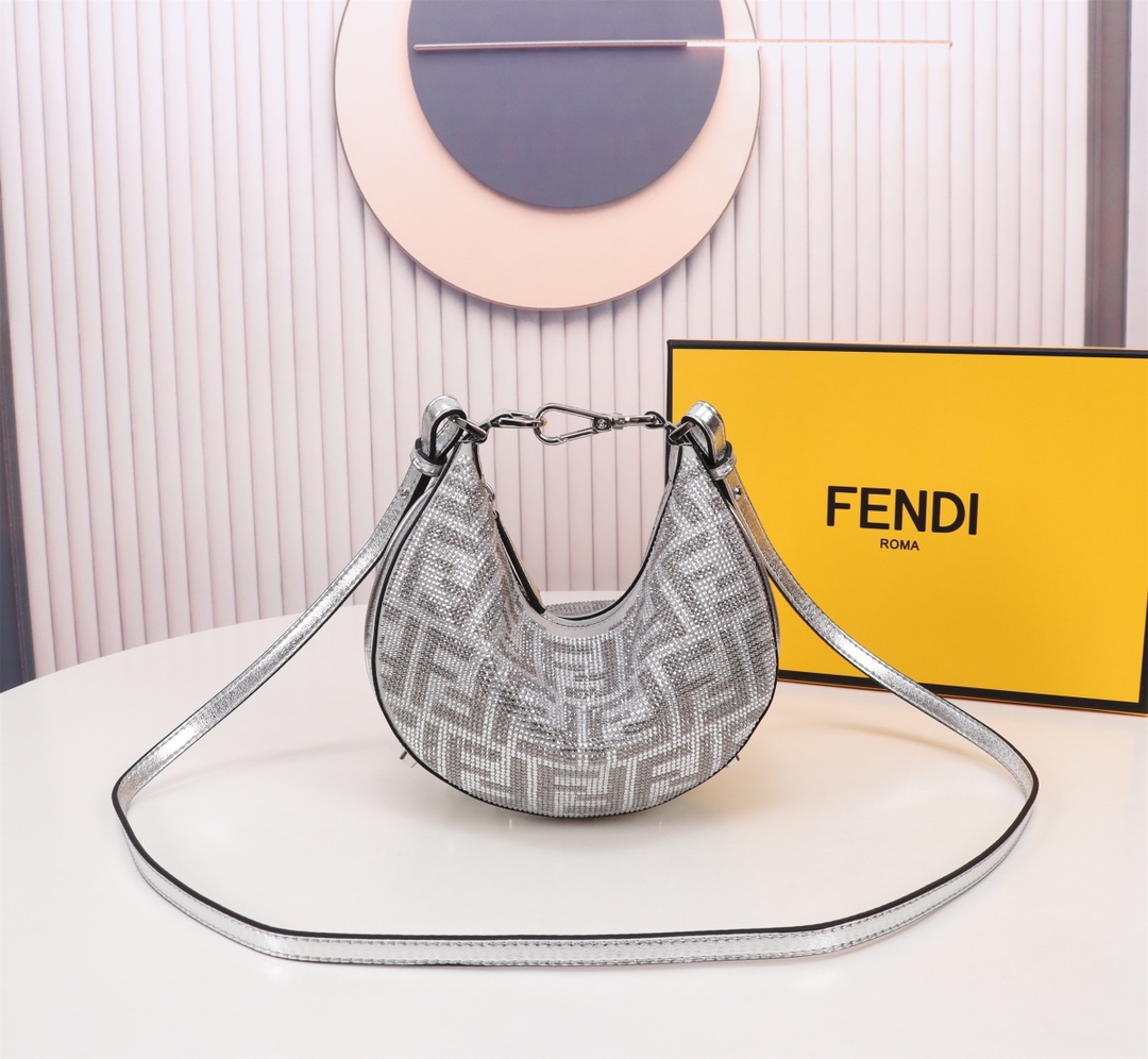 [TOP] FENDI Diamond Fendigraphy Bags - 20x7.5x13cm - Silvery&SHW