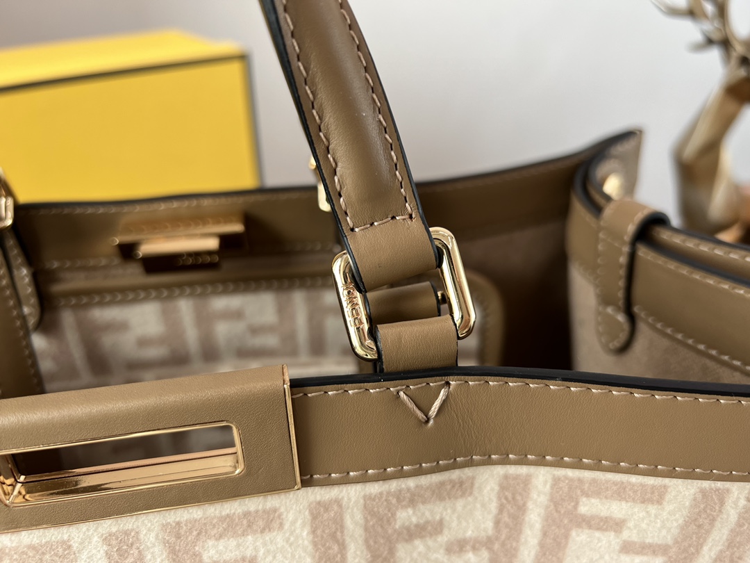 [TOP] FENDI Double FF Flannel Peekaboo Bags - 41x16x30cm - GHW&Apricot