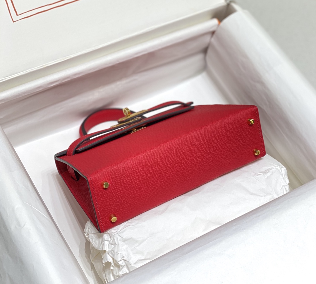 [TOP] HERMES Epsom Kelly Mini 19 CM - National Flag Red & GHW